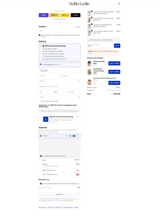 Selfie Leslie checkout page showing Selfie Leslie discount code box | Screenshot taken by SimplyCodes community member on Sep 12, 2025