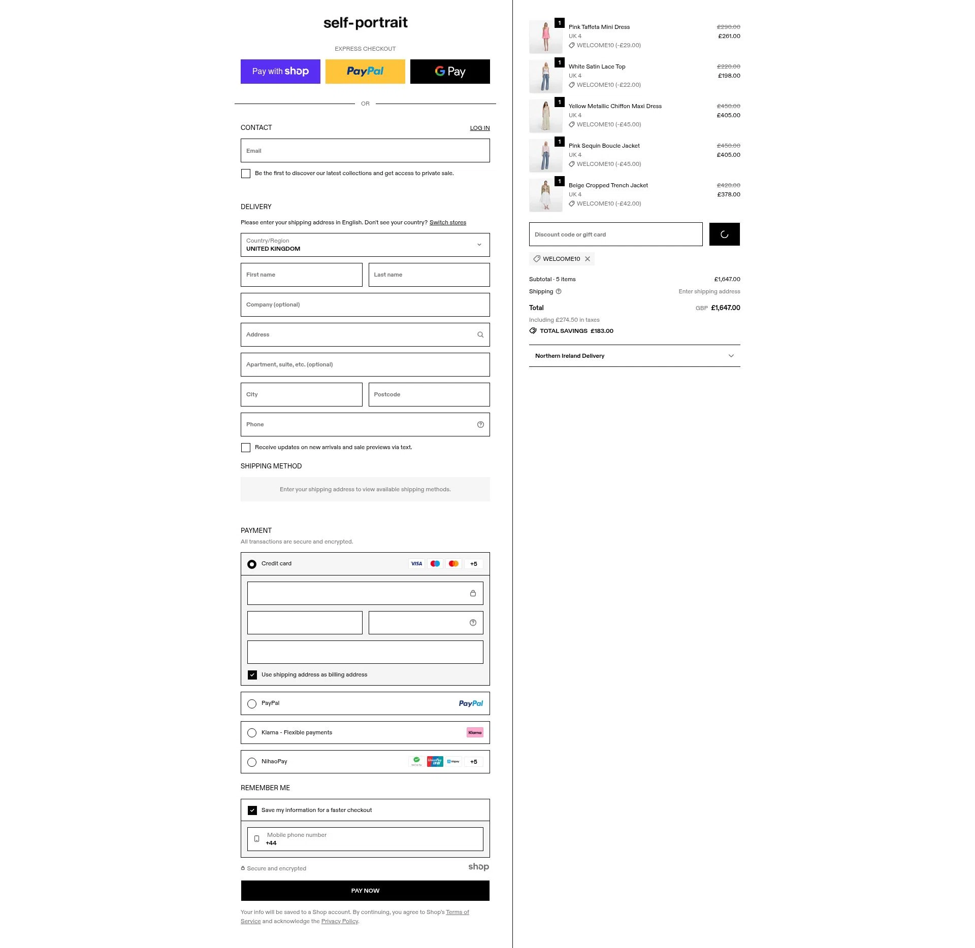 Self-portrait checkout page showing Self-portrait promo code box | Screenshot taken by SimplyCodes community member on Jan 7, 2026