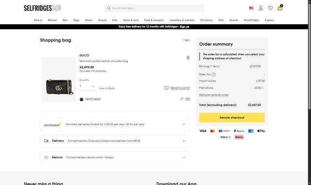 Selfridges checkout page showing Selfridges promo code box | Screenshot taken by SimplyCodes community member on Oct 6, 2025