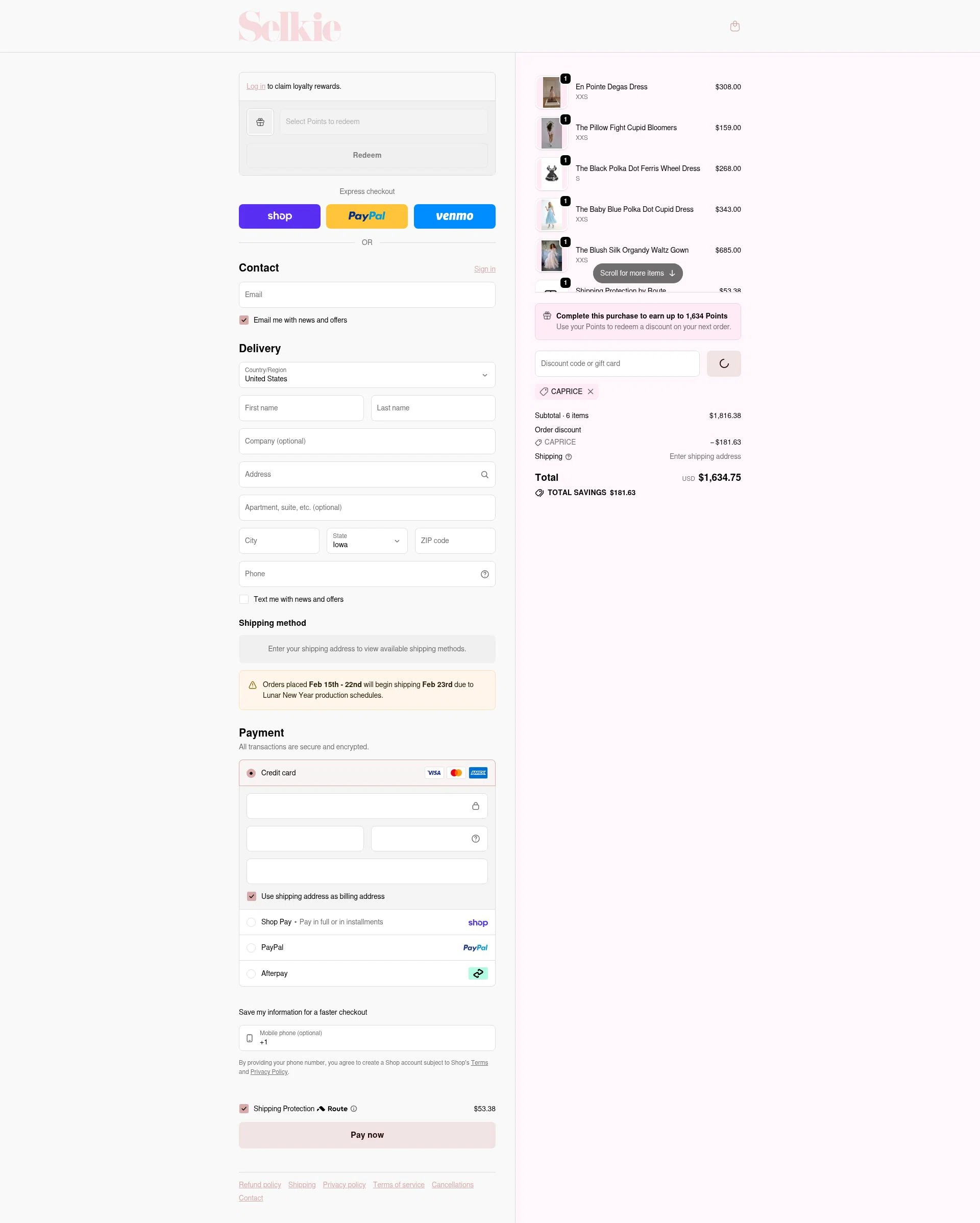 Selkie checkout page showing Selkie discount code box | Screenshot taken by SimplyCodes community member on Feb 19, 2026
