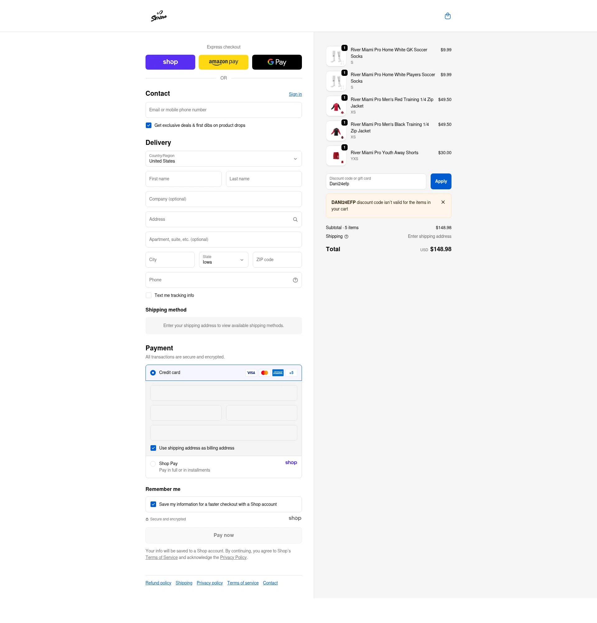Senda Athletics checkout page showing Senda Athletics promo code box | Screenshot taken by SimplyCodes community member on Oct 15, 2025