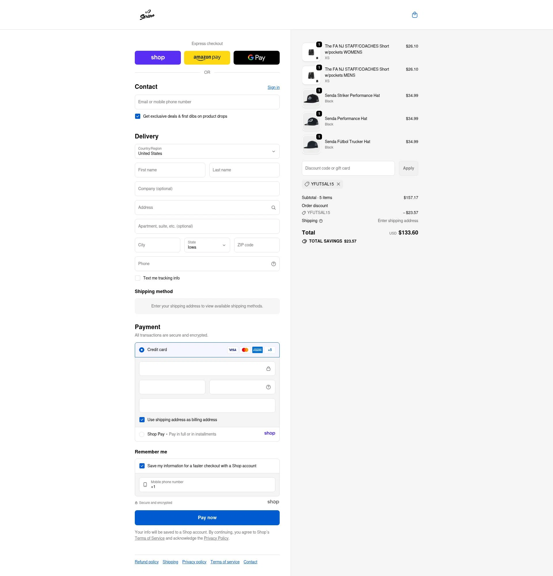 Senda Athletics checkout page showing Senda Athletics promo code box | Screenshot taken by SimplyCodes community member on Nov 20, 2025
