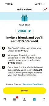 Sendwave coupon verification screenshot
