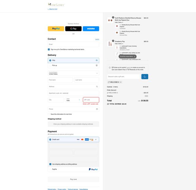 SeneGence checkout page showing SeneGence promo code box | Screenshot taken by SimplyCodes community member on Aug 7, 2025