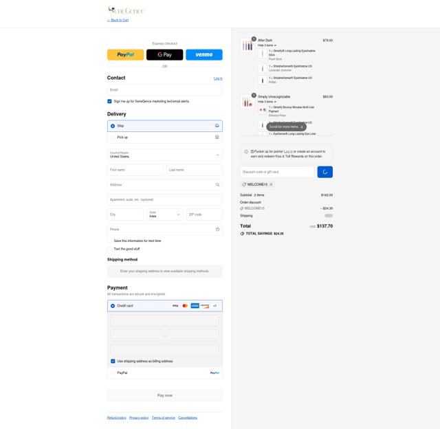 SeneGence checkout page showing SeneGence promo code box | Screenshot taken by SimplyCodes community member on Aug 28, 2025