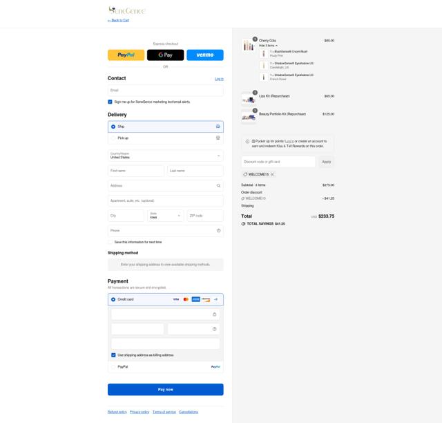 SeneGence checkout page showing SeneGence promo code box | Screenshot taken by SimplyCodes community member on Aug 20, 2025