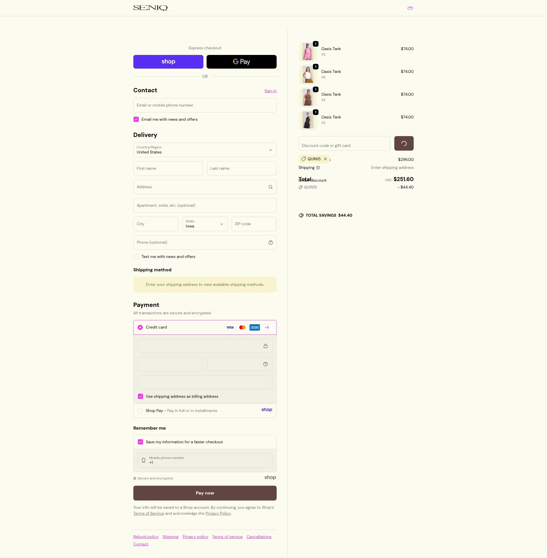 SENIQ checkout page showing SENIQ promo code box | Screenshot taken by SimplyCodes community member on Dec 29, 2025
