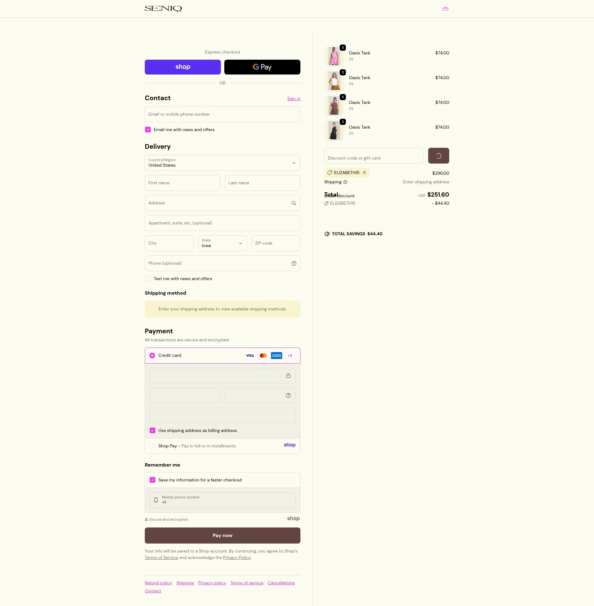 SENIQ checkout page showing SENIQ promo code box | Screenshot taken by SimplyCodes community member on Dec 29, 2025