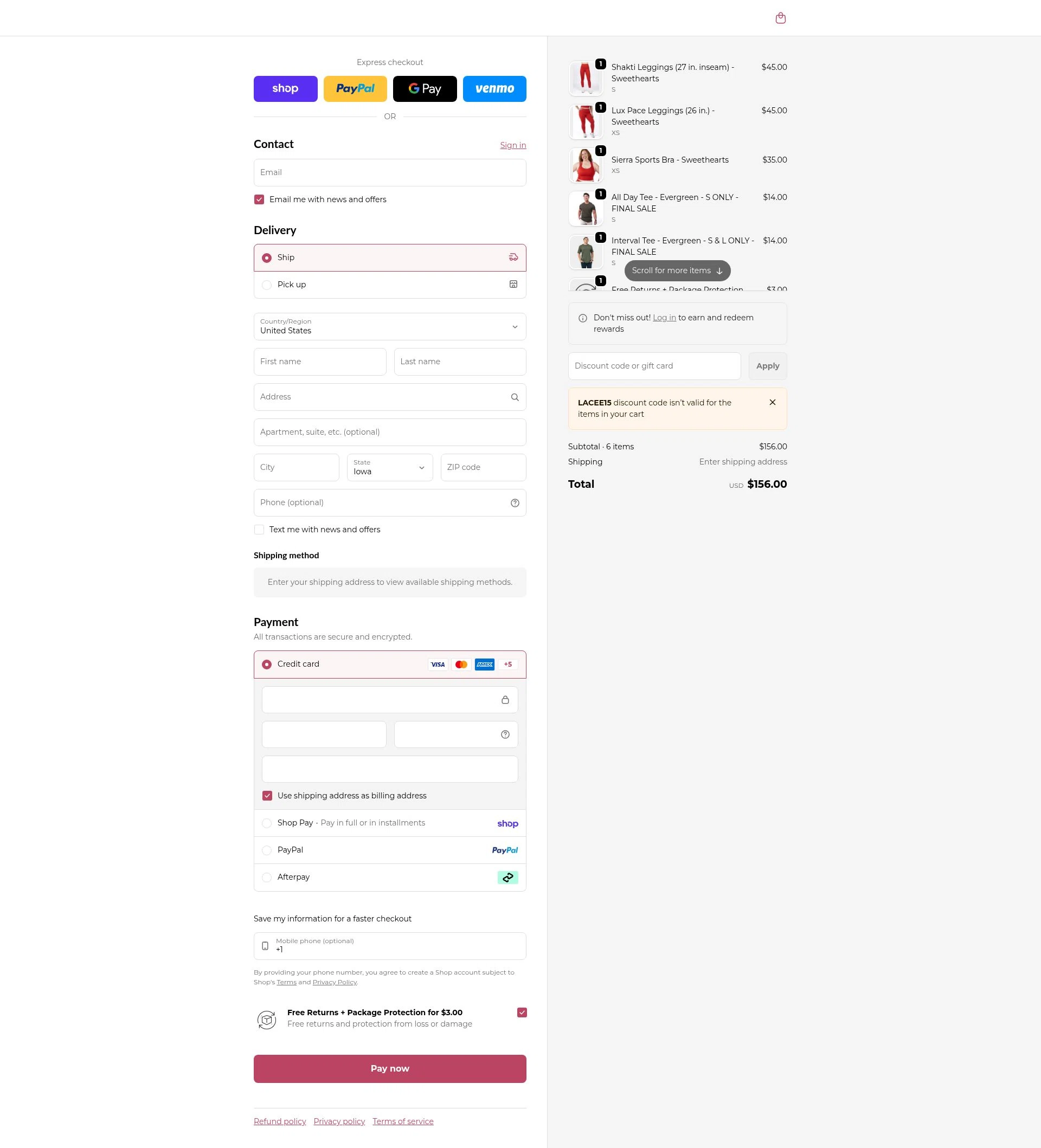 Senita Athletics checkout page showing Senita Athletics promo code box | Screenshot taken by SimplyCodes community member on Feb 14, 2026