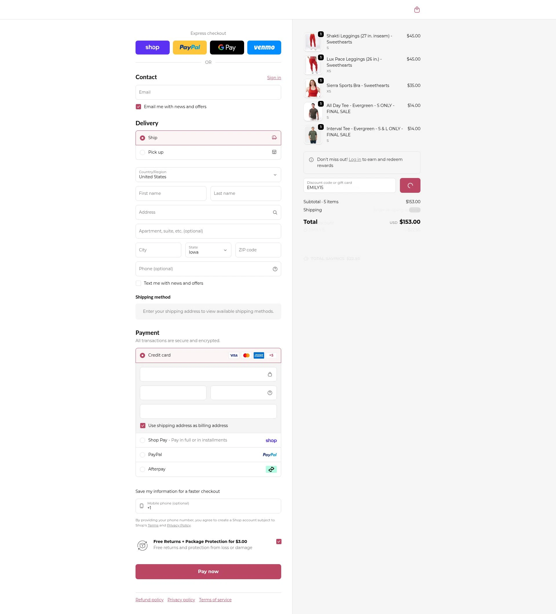 Senita Athletics checkout page showing Senita Athletics promo code box | Screenshot taken by SimplyCodes community member on Feb 15, 2026