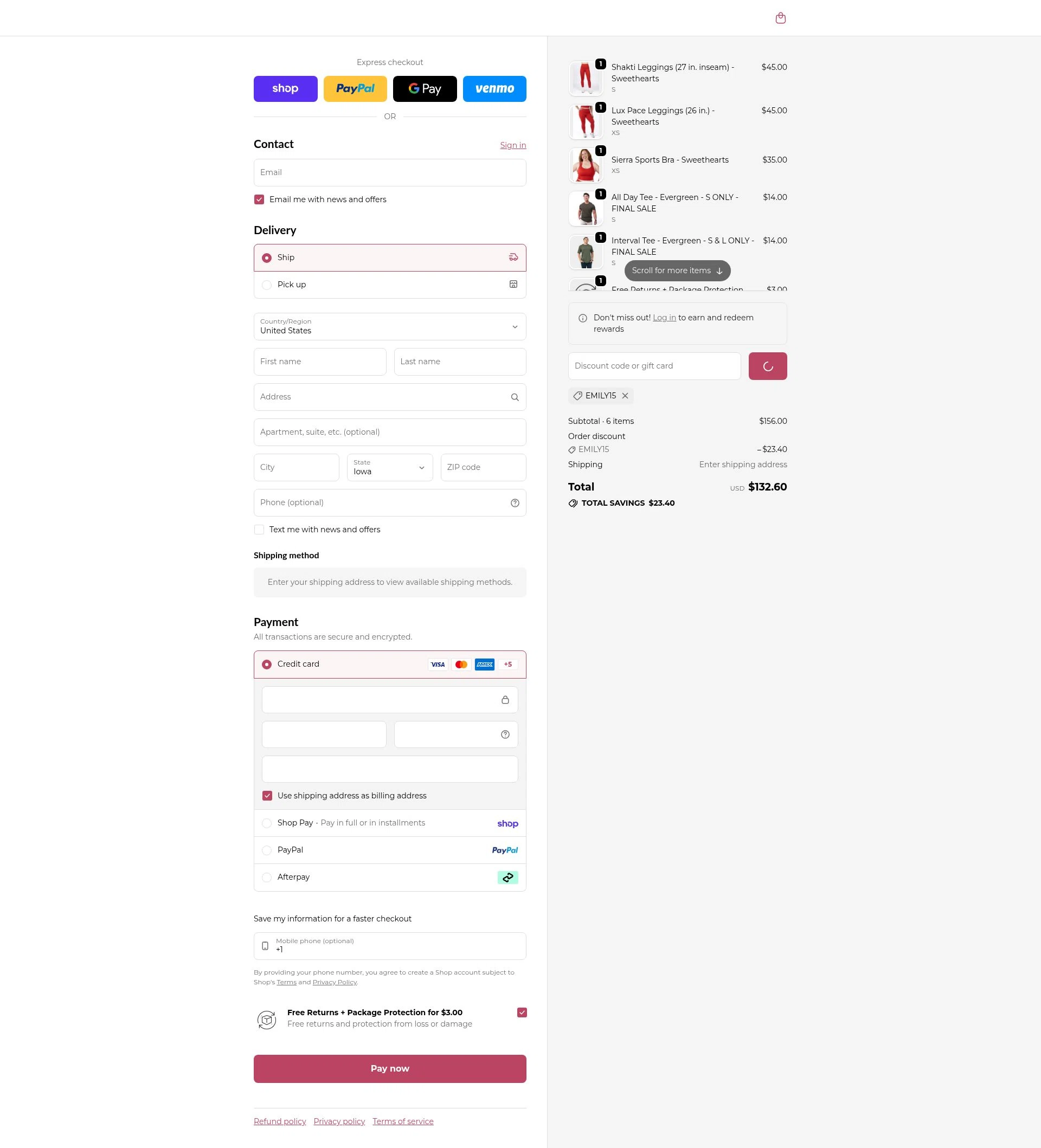 Senita Athletics checkout page showing Senita Athletics promo code box | Screenshot taken by SimplyCodes community member on Feb 19, 2026
