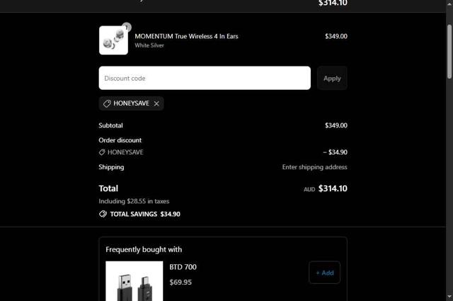 Sennheiser checkout page showing Sennheiser promo code box | Screenshot taken by SimplyCodes community member on Jul 30, 2025