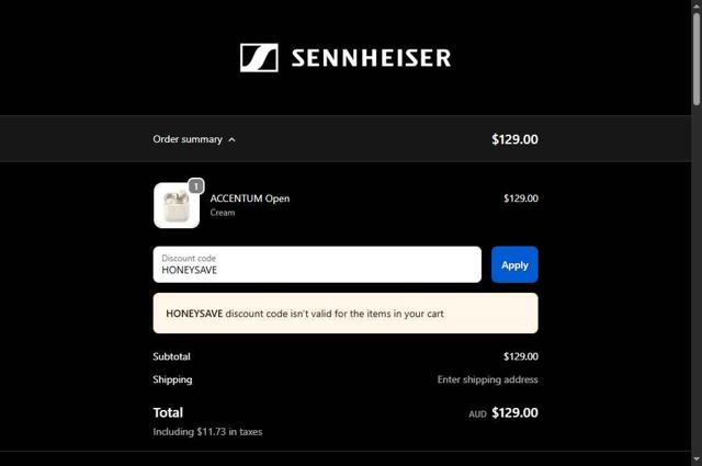 Sennheiser checkout page showing Sennheiser promo code box | Screenshot taken by SimplyCodes community member on Sep 30, 2025