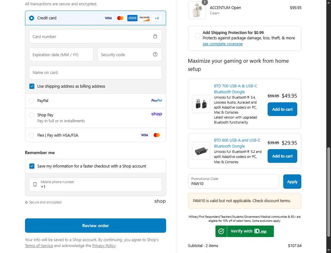 Sennheiser checkout page showing Sennheiser promo code box | Screenshot taken by SimplyCodes community member on Aug 25, 2025