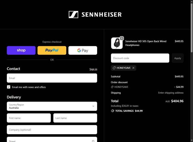 Sennheiser checkout page showing Sennheiser promo code box | Screenshot taken by SimplyCodes community member on Sep 30, 2025