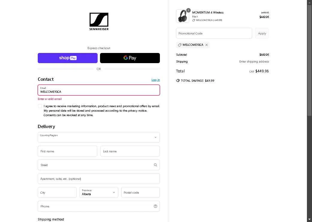 Sennheiser AU checkout page showing Sennheiser AU promo code box | Screenshot taken by SimplyCodes community member on May 11, 2025