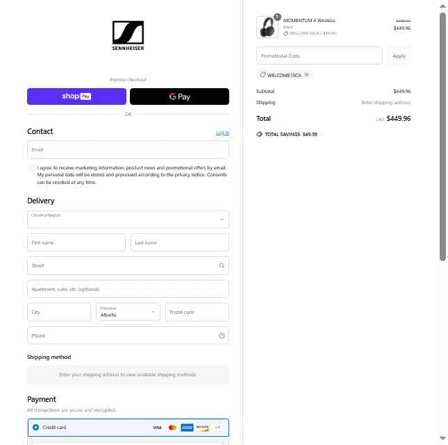 Sennheiser AU checkout page showing Sennheiser AU promo code box | Screenshot taken by SimplyCodes community member on May 11, 2025