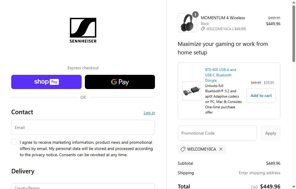 Sennheiser AU checkout page showing Sennheiser AU promo code box | Screenshot taken by SimplyCodes community member on May 11, 2025