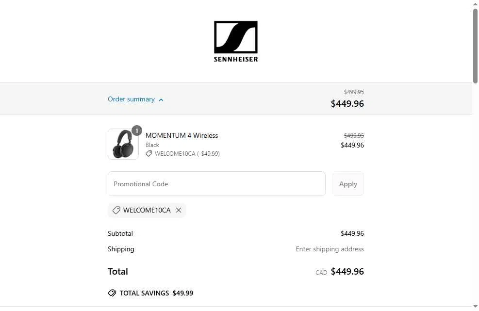 Sennheiser AU checkout page showing Sennheiser AU promo code box | Screenshot taken by SimplyCodes community member on May 11, 2025