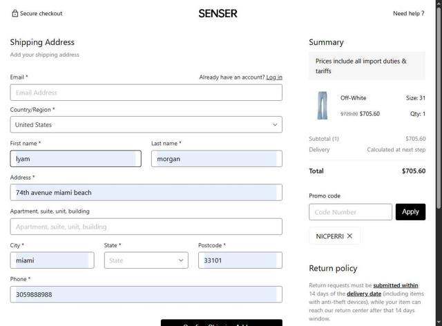 SENSER checkout page showing SENSER promo code box | Screenshot taken by SimplyCodes community member on Aug 30, 2025