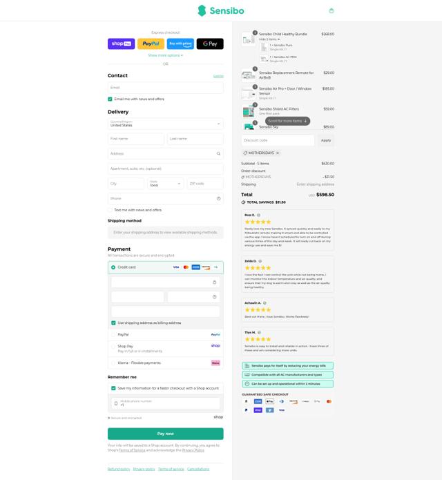 Sensibo checkout page showing Sensibo promo code box | Screenshot taken by SimplyCodes community member on Aug 22, 2025