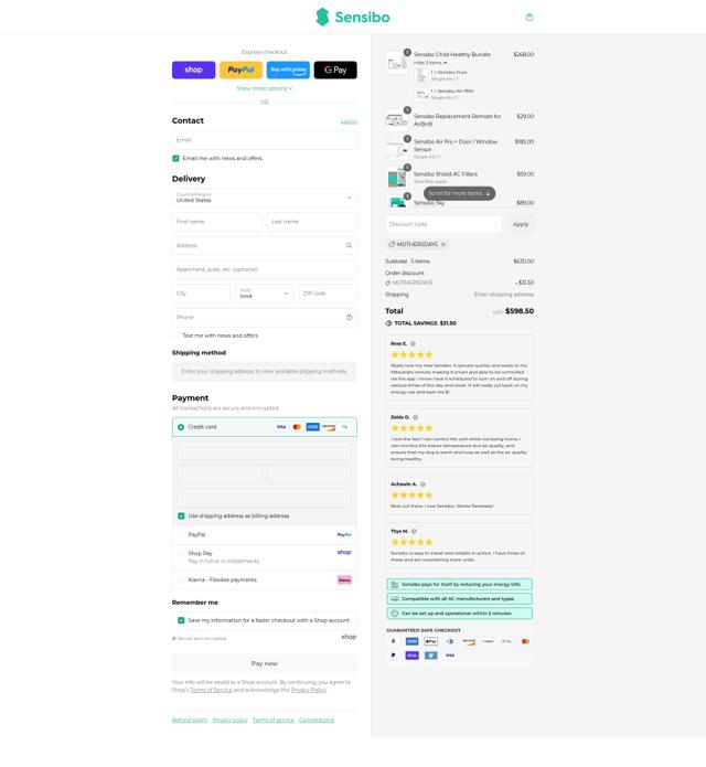 Sensibo checkout page showing Sensibo promo code box | Screenshot taken by SimplyCodes community member on Aug 30, 2025