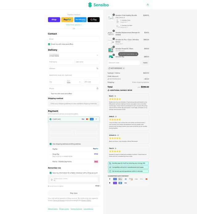 Sensibo checkout page showing Sensibo promo code box | Screenshot taken by SimplyCodes community member on Sep 16, 2025