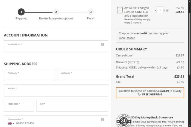 Sensilab checkout page showing Sensilab discount code box | Screenshot taken by SimplyCodes community member on Aug 31, 2025