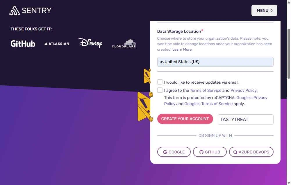 Sentry checkout page showing Sentry promo code box | Screenshot taken by SimplyCodes community member on Oct 16, 2025