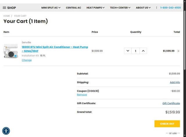 Senville checkout page showing Senville coupon code box | Screenshot taken by SimplyCodes community member on Sep 5, 2025