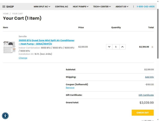 Senville checkout page showing Senville coupon code box | Screenshot taken by SimplyCodes community member on Sep 3, 2025