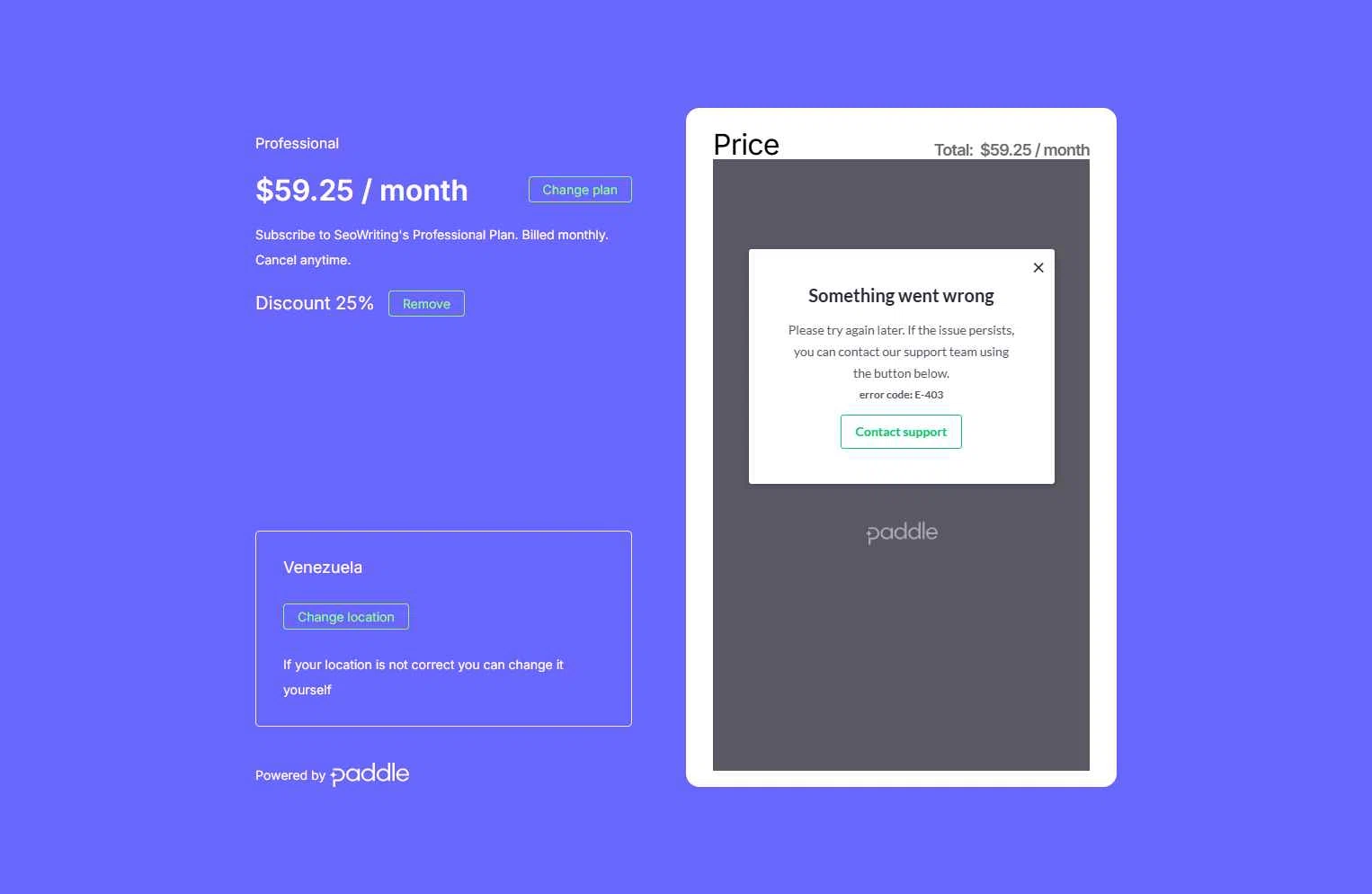 SEOWRITING AI checkout page showing SEOWRITING AI discount code box | Screenshot taken by SimplyCodes community member on Jan 18, 2026