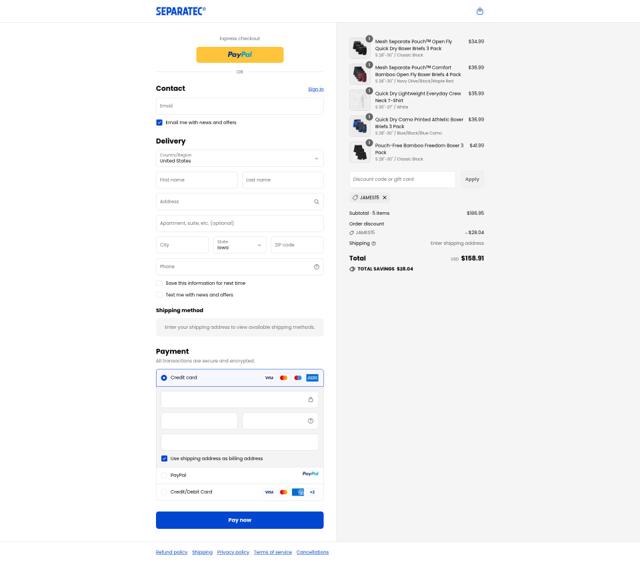 Separatec checkout page showing Separatec discount code box | Screenshot taken by SimplyCodes community member on Sep 11, 2025