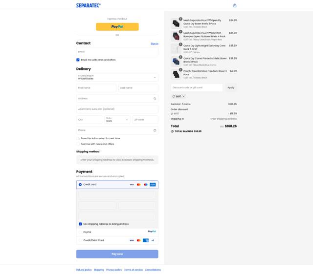 Separatec checkout page showing Separatec discount code box | Screenshot taken by SimplyCodes community member on Sep 11, 2025
