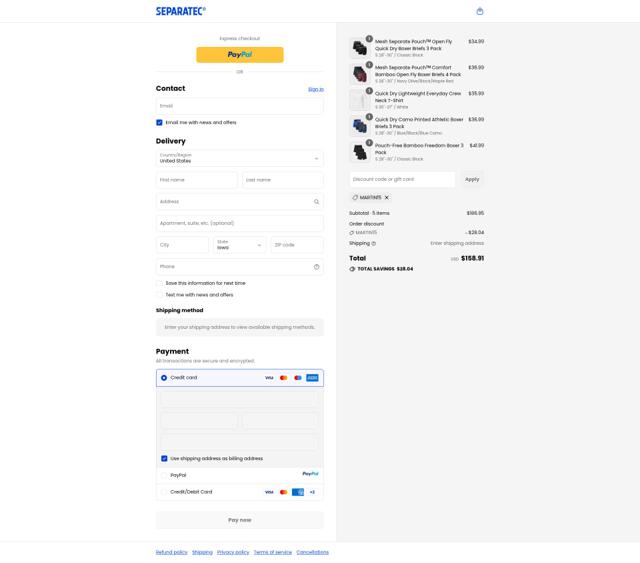 Separatec checkout page showing Separatec discount code box | Screenshot taken by SimplyCodes community member on Sep 11, 2025