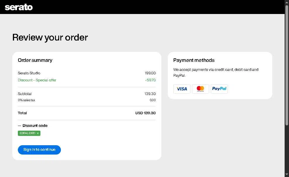 Serato checkout page showing Serato coupon code box | Screenshot taken by SimplyCodes community member on Dec 15, 2025