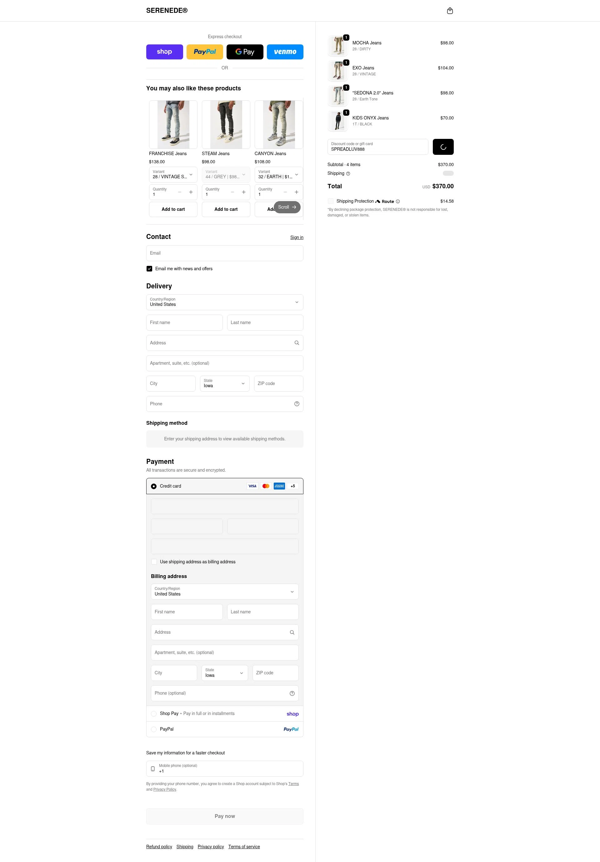 Serenede checkout page showing Serenede discount code box | Screenshot taken by SimplyCodes community member on Feb 5, 2026