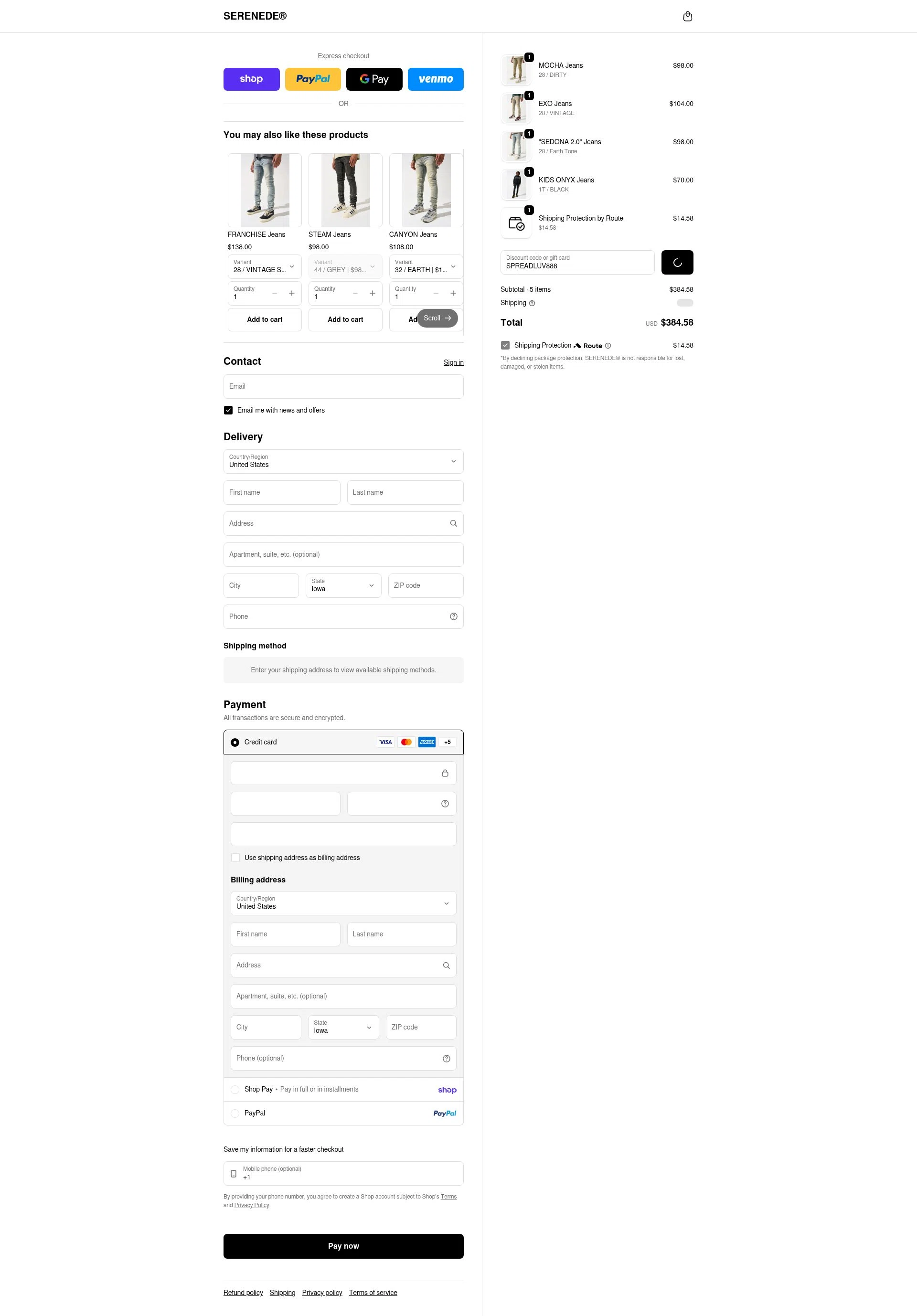 Serenede checkout page showing Serenede discount code box | Screenshot taken by SimplyCodes community member on Feb 9, 2026
