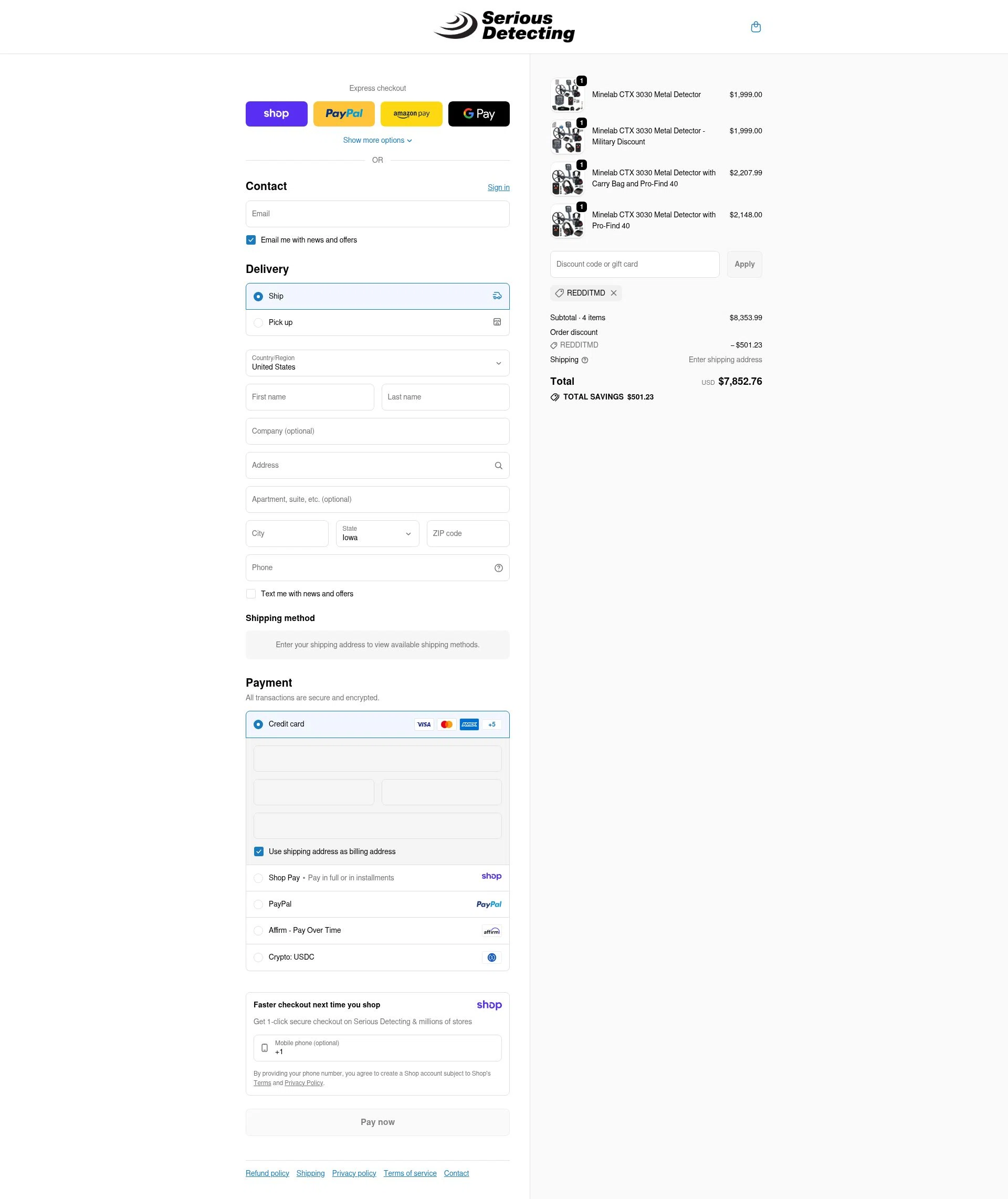 Serious Detecting checkout page showing Serious Detecting promo code box | Screenshot taken by SimplyCodes community member on Jan 10, 2026