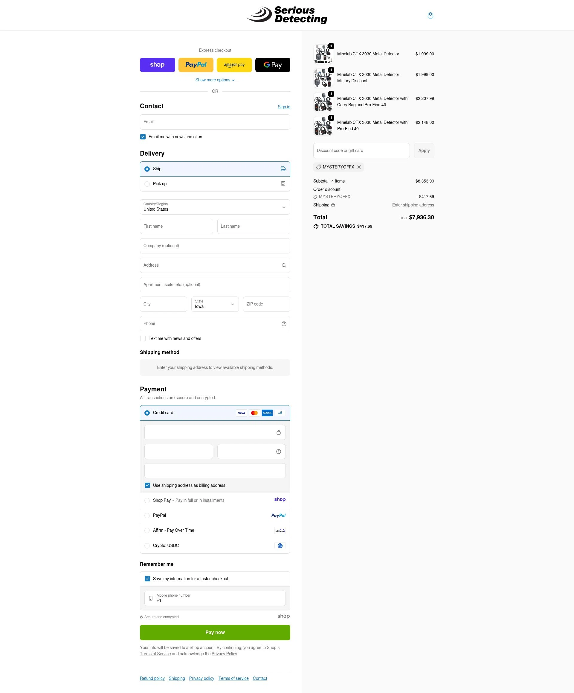 Serious Detecting checkout page showing Serious Detecting promo code box | Screenshot taken by SimplyCodes community member on Jan 5, 2026