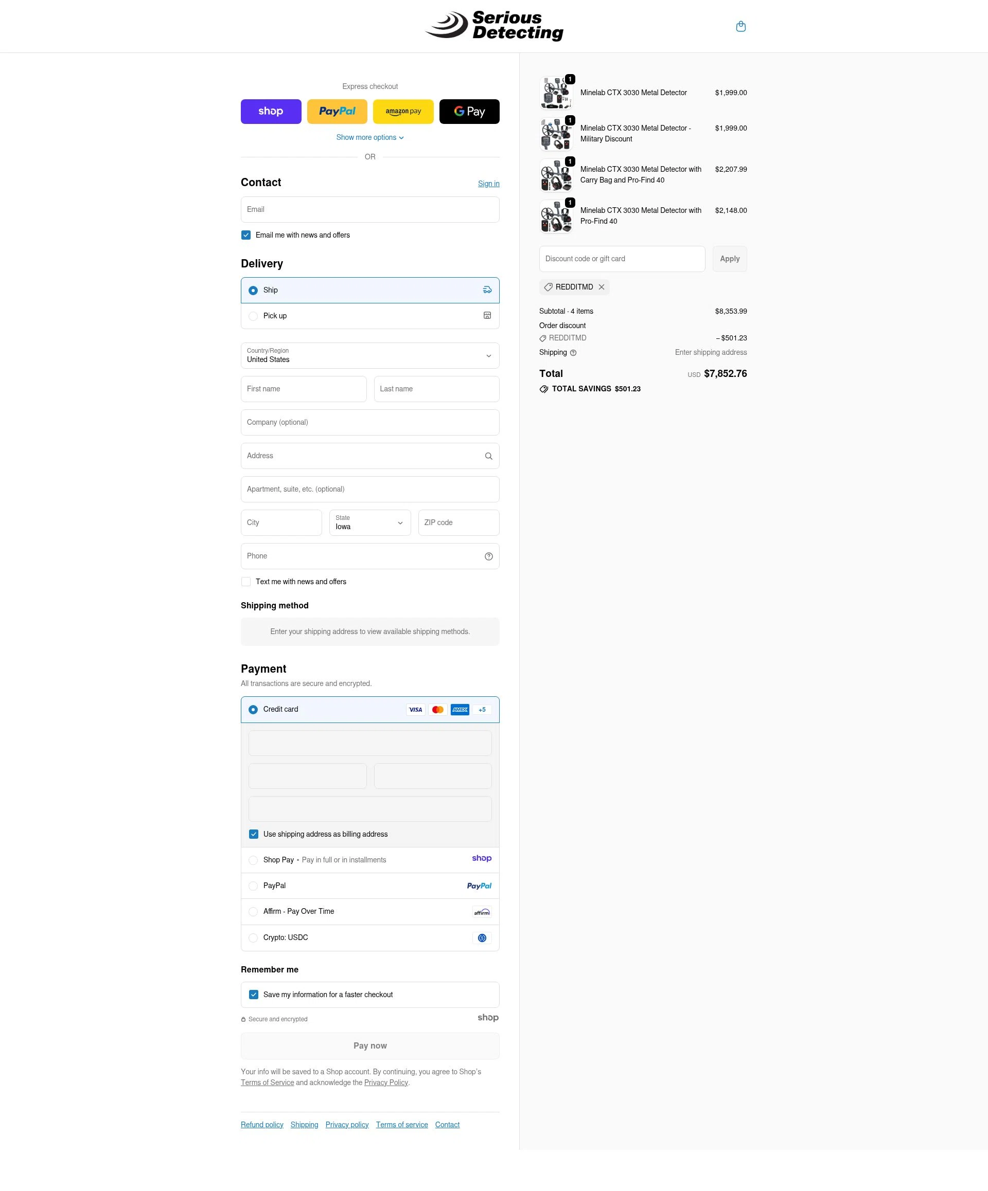 Serious Detecting checkout page showing Serious Detecting promo code box | Screenshot taken by SimplyCodes community member on Jan 5, 2026