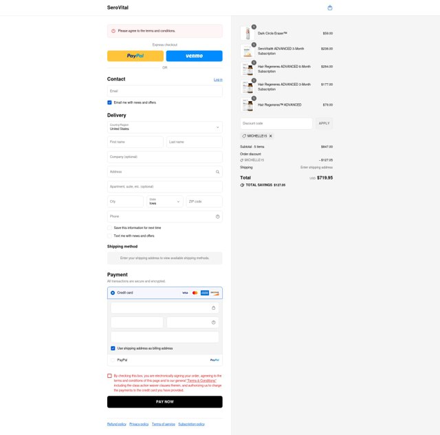 SeroVital checkout page showing SeroVital discount code box | Screenshot taken by SimplyCodes community member on Sep 3, 2025