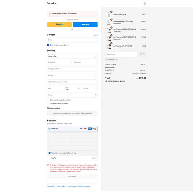 SeroVital checkout page showing SeroVital discount code box | Screenshot taken by SimplyCodes community member on Sep 3, 2025