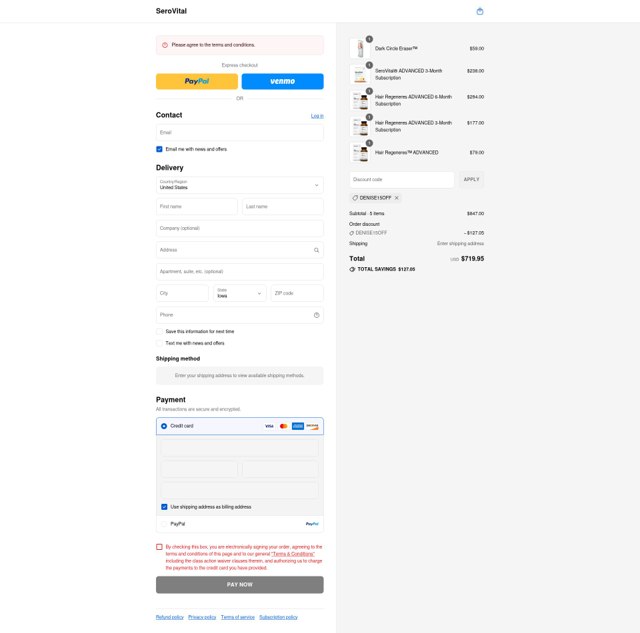 SeroVital checkout page showing SeroVital discount code box | Screenshot taken by SimplyCodes community member on Sep 3, 2025