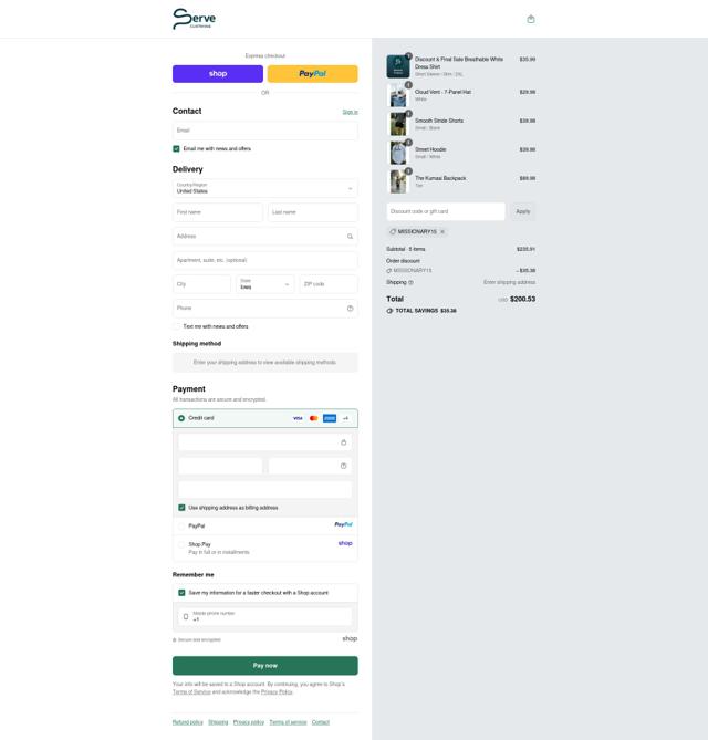 Serve Clothing checkout page showing Serve Clothing discount code box | Screenshot taken by SimplyCodes community member on Sep 10, 2025