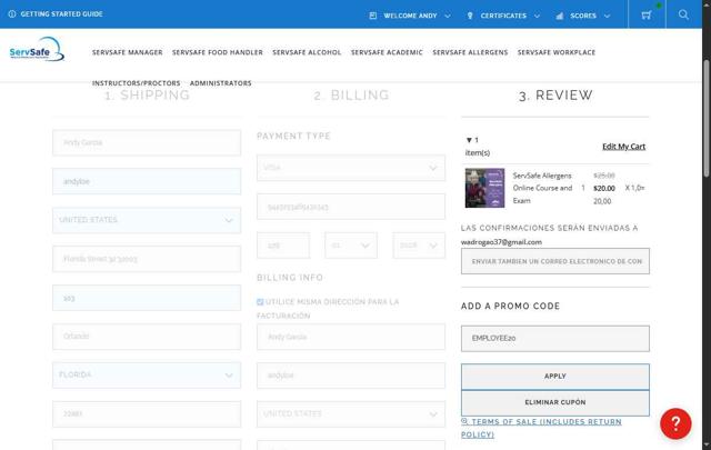 ServSafe checkout page showing ServSafe promo code box | Screenshot taken by SimplyCodes community member on May 10, 2025