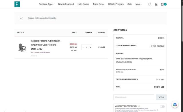 Serwall checkout page showing Serwall coupon code box | Screenshot taken by SimplyCodes community member on Aug 27, 2025