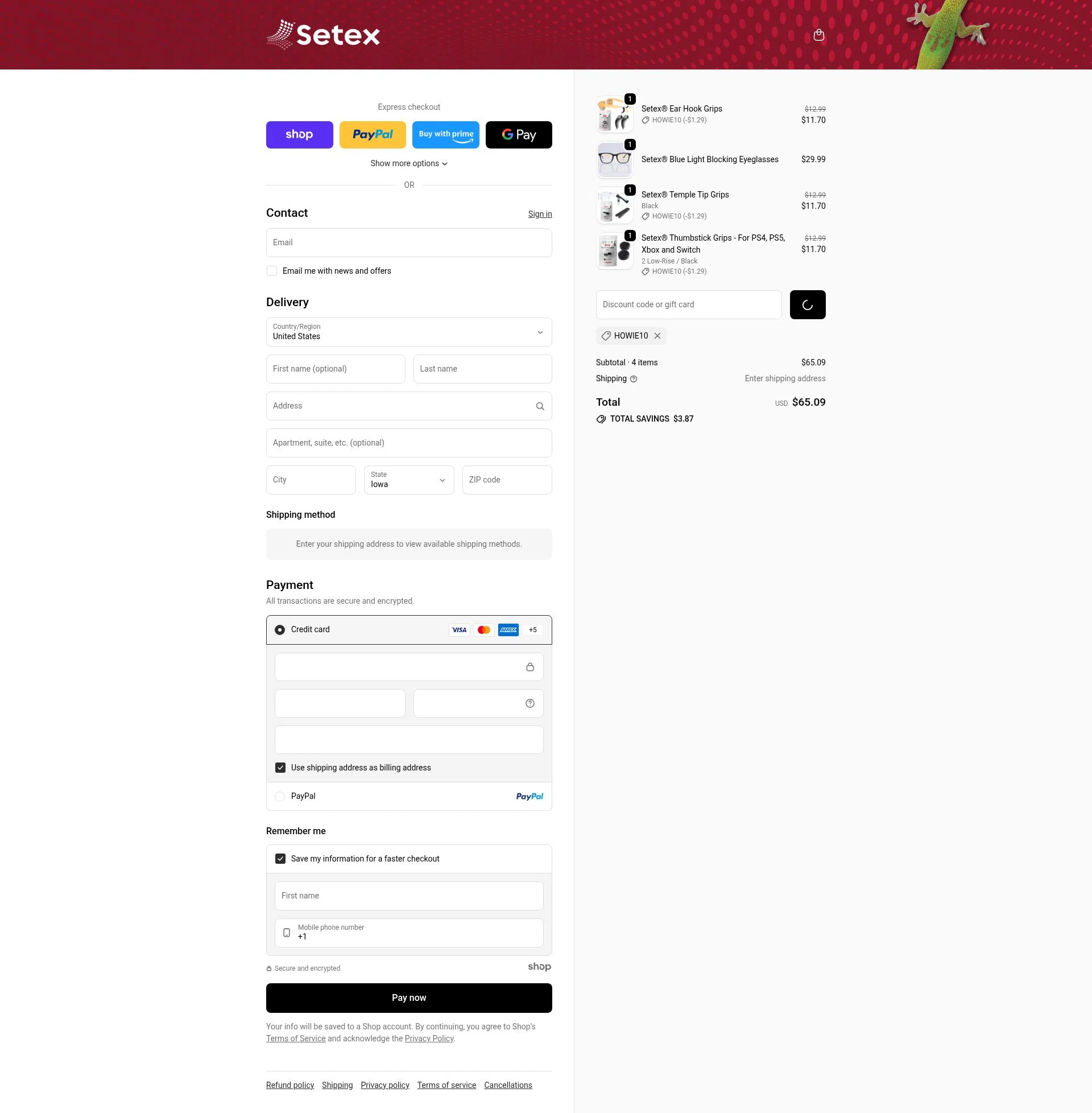 Setex checkout page showing Setex promo code box | Screenshot taken by SimplyCodes community member on Jan 3, 2026