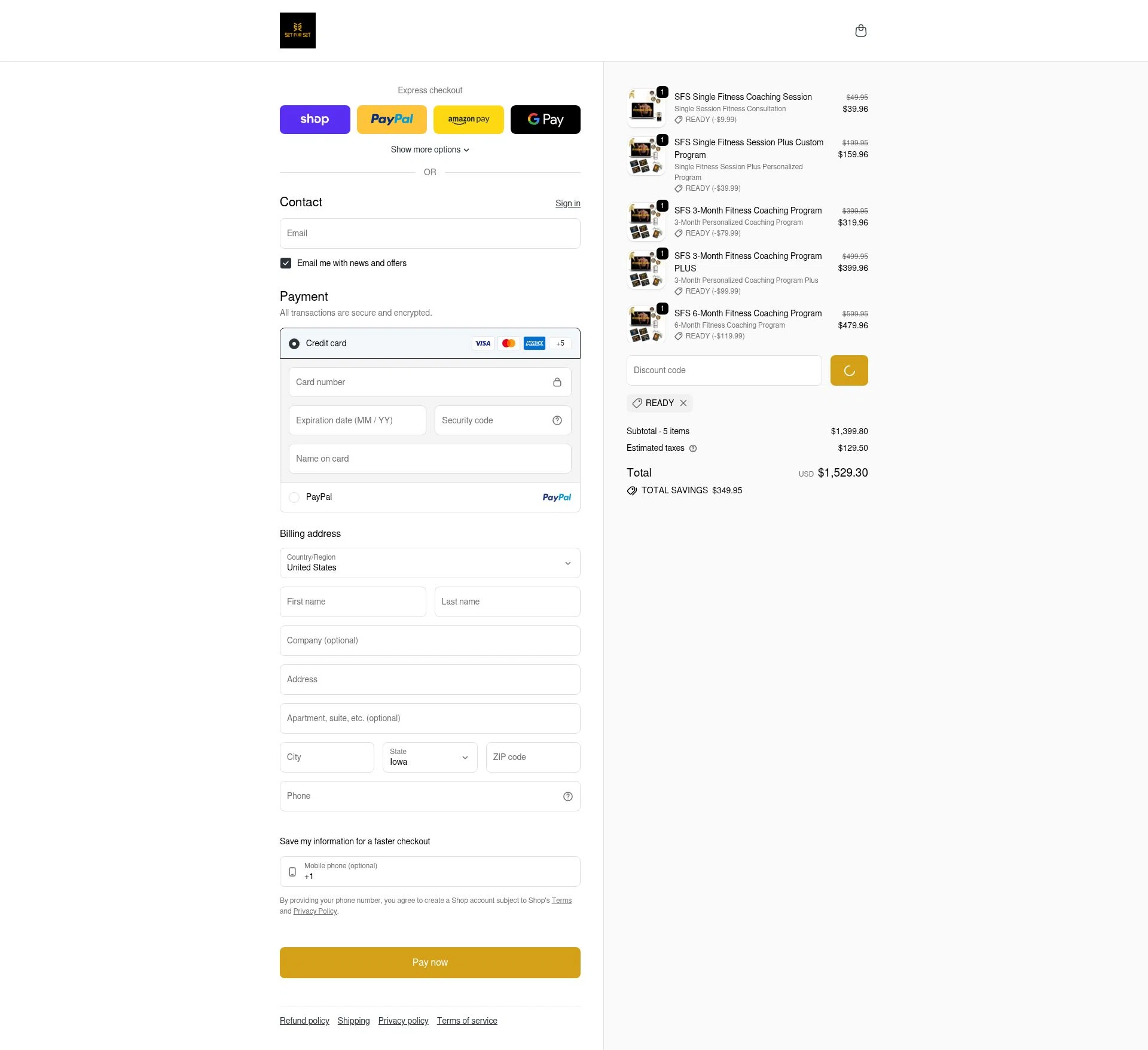SET FOR SET checkout page showing SET FOR SET discount code box | Screenshot taken by SimplyCodes community member on Feb 10, 2026