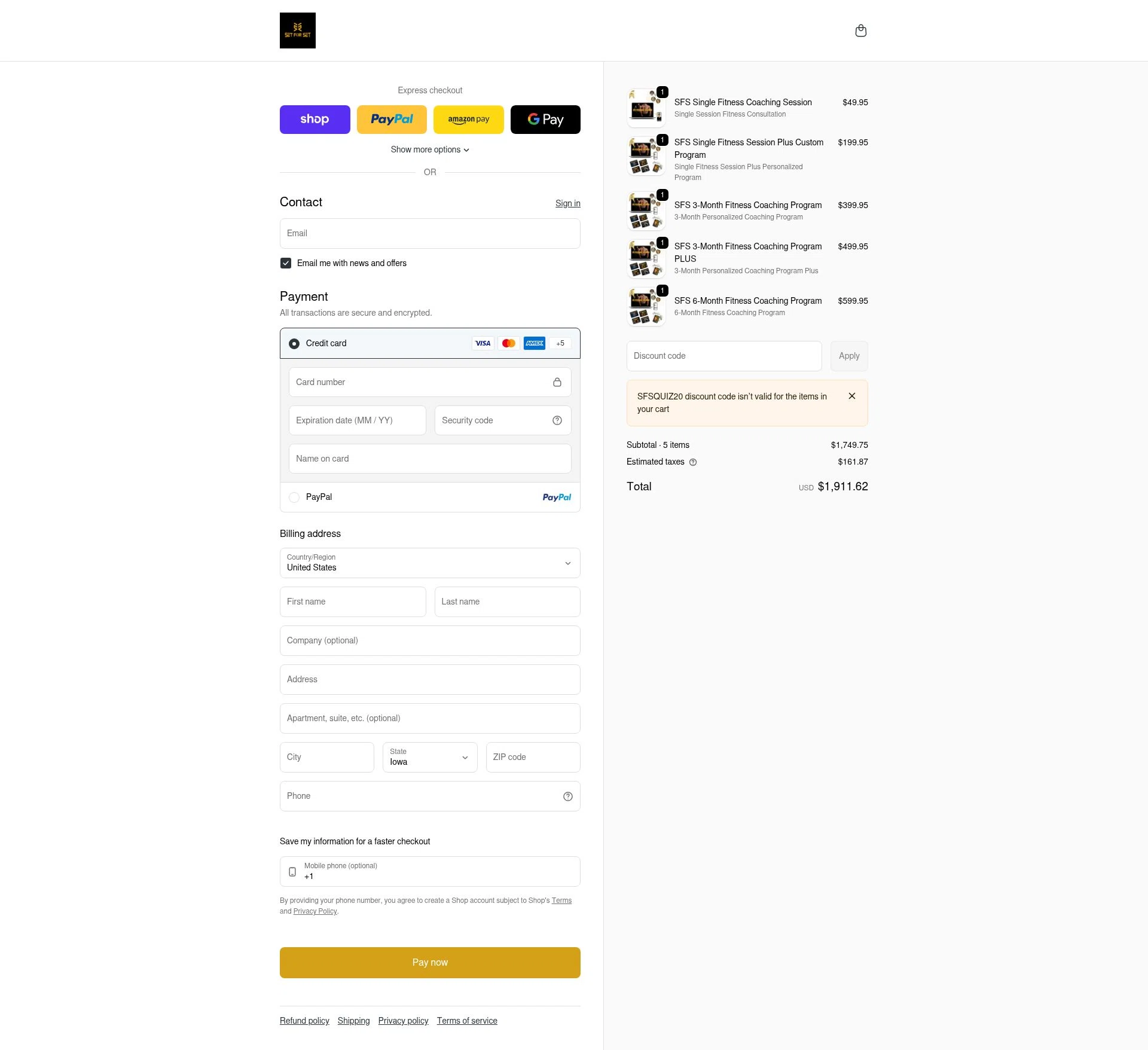 SET FOR SET checkout page showing SET FOR SET discount code box | Screenshot taken by SimplyCodes community member on Feb 10, 2026